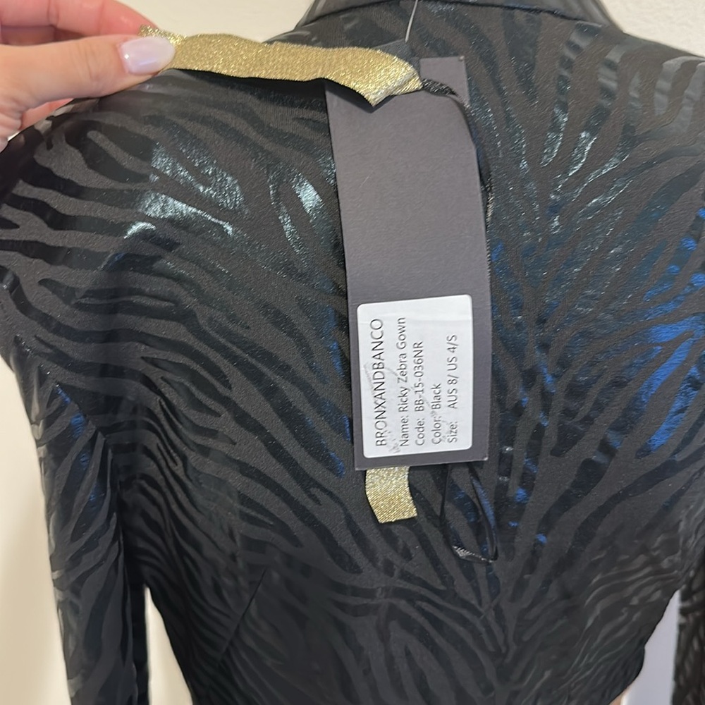 NEW Bronx and Banco Ricky Zebra Gown in Black mesh sheer cutout long sleeve - Picture 5 of 11